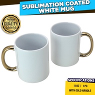 Sublimation Coated White Mug 11oz With Gold Handle - 1pc