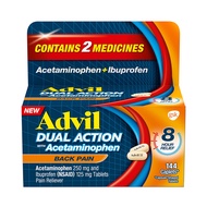 Advil Dual Action Back Pain Caplets Delivers 250mg Ibuprofen and 500mg Acetaminophen Per Dose for 8 