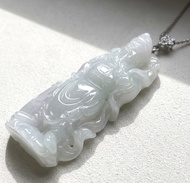 冰糯種翡翠關聖帝君項鍊 925純銀 | 天然緬甸玉翡翠A貨 | 送禮