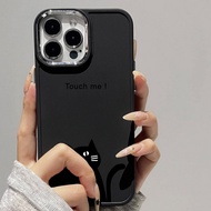 Case for iPhone 8 7 8plus 6plus 14 15 X XR XS MAX 12Promax 12 13Promax 15Promax 11 14Promax 13 Black Cat Pattern Metal Photo Frame Shockproof Protective Soft Case