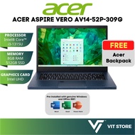 Acer Aspire Vero AV14-52P-309G Intel i3-1315U 8GB 512GB Intel UHD 14'' FHD W11 H&S i3 Laptop