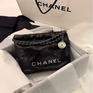 Chanel 24B黑銀mini 22Bag垃圾袋20*19 芯片款