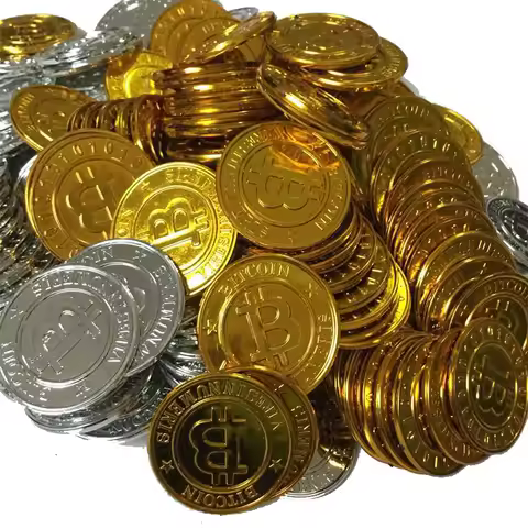 50Pcs/set Gold-Plated Poker Chips, Bitcoin Model, Silver, 39mm * 2.6mm, Foreign Trade, Brand New Pok
