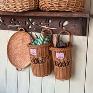Korean Style Braided Storage Tube, Artificial Imitation Rattan Knives Fork Storage Tube, Can Hang St