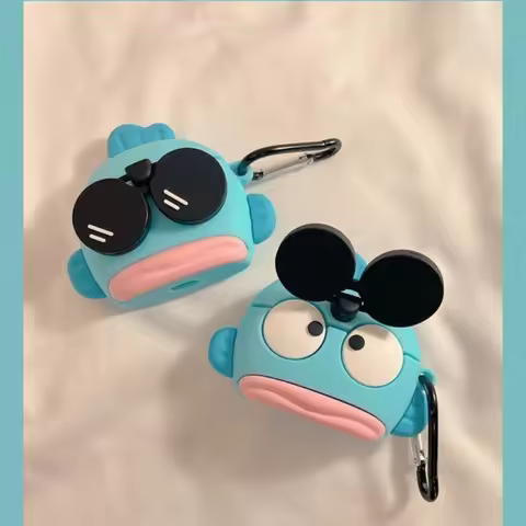 New Cute Anime Sanrio Hangyodon Airpods Pro 2 Case with Sunglasses Silicone Soft Shockproof Cover fo