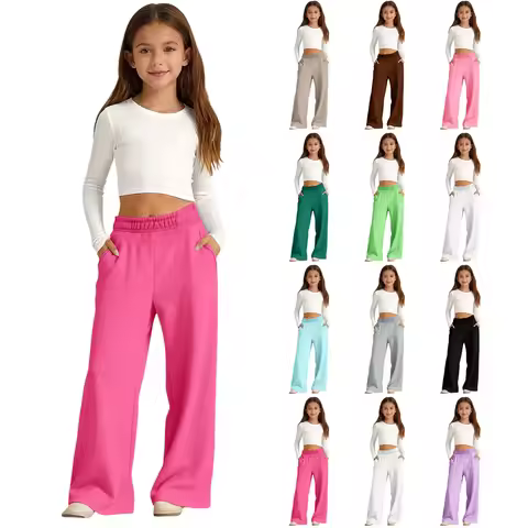 6-14Y Girl Sports Pants Teenager Spring Wide Leg Sweatpants Children's Joggers Pants Teen Girls Loos