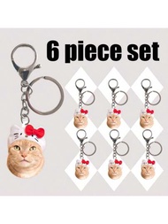 6入組可愛的KT貓款式亞克力鑰匙扣套裝，適用於男女皆宜的包包背包掛飾、錢包、汽車鑰匙魅力禮物，適用於親朋好友家人