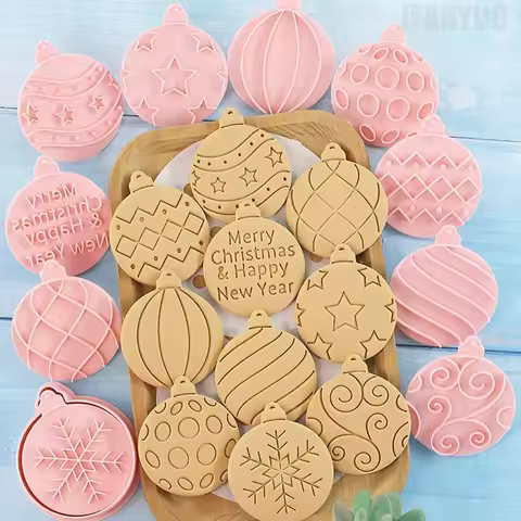 Cookies Cutter Christmas Dough Stamp Plastic 3D Cartoon Pressable Biscuit Mold Confectionery Baking 
