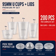 100pcs PP 95mm U Plastic Cups 8oz 12oz 16oz 22 oz with Lids Disposable Milktea Plastic Cups Plastic 