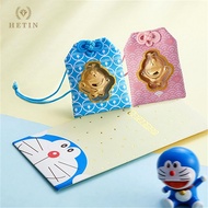 【HETIN】Doraemon 999Gold Coin Sachet accessories Pure Gold 24K Fine Gold Bar Pendant