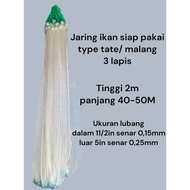 Ready-to-use 3-layer high fishing net 40-50 meter long, TATE type,/Malang, outer hole size 5in, 0.25