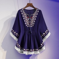 Plus Size Blouse Women Chiffon Shirt Korean Style Loose Thin Belly Waist Pleated Retro Casual Blouse Baju Blause Wanita