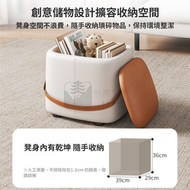 Syllere - 包送貨 -多功能皮革收納凳 玄關換鞋凳 床尾儲物凳 置物矮凳 PU皮儲物凳 方形小號橙色+銀灰儲物 便攜提手寬大座麵