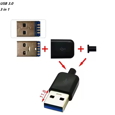 5Sets DIY USB 3.0 Male Connector (3 in 1) USB 3.0 Assemble Jack With Plastic Cover Charging Socket S