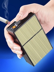 1入金鍍潮濕和風險防止usb打火機,帶20入厚香菸充電一次成型鎢絲香煙盒禮物