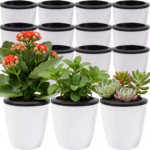 S/M/L/XL Self Watering Planter Plastic Flower Pot for Herbs Flowers Succulents White Flower Plant Po