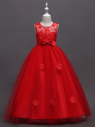 Red European and American Hot selling Children's Flower Dress Lace Sleeveless Flower Girl Princess D