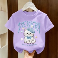 Ready Stock COD Girls Short-Sleeved T-shirt Children Summer Tops Medium Big Children Pure Cotton Hal