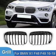 Pulleco Chrome Grille Car Front Kidney Bumper Grill Racing Grilles For BMW X1 F48 F49 16-19 Silver F