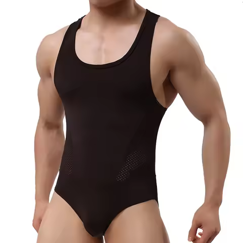Men's Swimming Body Suits Mesh Wrestling Singlet Breathable Super Soft Undershirt