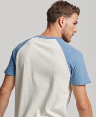 Superdry Organic Cotton Vintage Gym Athletic Raglan T-Shirt - Thrift Blue Marl/Oatmeal Marl