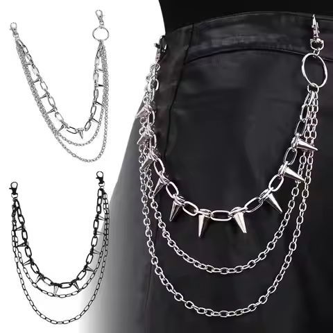 Punk Pants Chain Metal Spike Waist Belt Chain Gothic Hip Hop Jean Keychain Streetwear Fashion Access