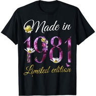 Men's cotton T-shirt Made in 1981 - 44 Year Old Floral 1981 44th Birthday Gift T-Shirt