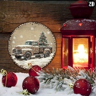 2D1pc 12x12" Christmas Tree & Deer Vintage Metal Sign - Round Decor for Home Coffee Shop Wall, Chris