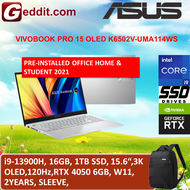 ASUS VIVOBOOK PRO 15 OLED K6502V-UMA114WS LAPTOP (I9-13900H,16GB.1TB SSD,15.6"3K OLED,120Hz,RTX4050 6GB,WIN11)FREE BACKPACK