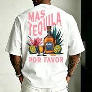 1pc Plus Size Men's Round Neck Short Sleeve Tequila Lime Tequila Print T-Shirt, Casual Daily Wear To
