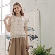 [CUMAR] Three-Layer Lotus Leaf Collar Neck Top Blue Apricot
