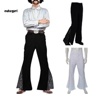 CGM-Men Vintage Pants 60s 70s Shiny Sequin Flared Hem Hippie Costume Halloween Carnival