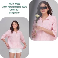 AT HB เสื้อคอปก อก 42 -44" ยาว 23 (แบบตามรูป) คอปกปีกนก เสื้อแขน 4 ส่วน เสื้อผ้าลินิน แท้ 100% เส้นใ