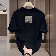2024 Summer Cotton Korean Style Letter Printed Street Wear Men's Simple Basic Tee Trendy Top T Shirt