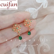 Saudi gold 18k pawnable legit pure gold Hollow ribbon emerald zircon earrings hikaw for women