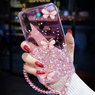 LIFEBELLE Casing for Huawei Y9 Prime 2019 Case + Wrist Strap, Luxury Rhinestone Butterfly Glitter Star Foil Bling Phone Casing Clear Soft TPU Silicone Cellphone Cases Protective Cover