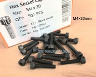 สกรูน็อตหัวจมดำเบอร์6 #M4x20 (ราคาต่อแพ็คจำนวน 50 ตัว) ขนาด M4x20mm Grade : 12.9 Black Oxide น็อตหัวจมดำหกเหลี่ยมเบอร์ 6 เกลียวตลอด 0.6mm เกรด 12.9 แข็งได้มาตรฐาน