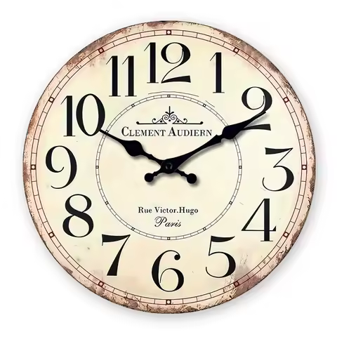 French Retro Style Wooden Wall Clock with the Pattern of "Clement Audierne", Suitable for Living Roo