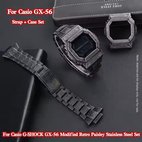 For Casio G-SHOCK GX-56 Retro Paisley Stainless Steel Set Metal Watch Band+Steel Case Shell Black Ca