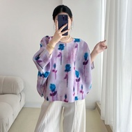 imported Issey Miyake Genuine Pleated T-shirt 2024 Autumn New Printing Joker Crew Neck Temperament C