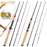 Sougayilang 2.1M/6.9ft Fishing Rod Spinning and Casting 4 Sections Wooden Handle with 6LB/2.7kg Drag Portable Fishing Rod.