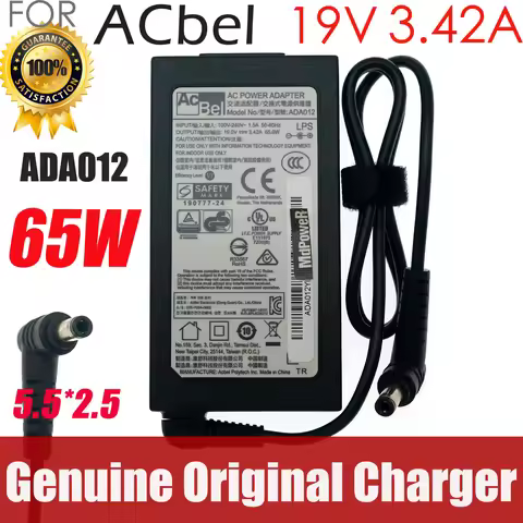 Genuine ACBEL 19V 3.42A 65W AC Adapter ADA012 Charger for CLEVO NH58RH NP6854 System76 LEMUR PRO 12 
