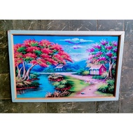 Wall decoration painting print of village natural scenery plus frame size 85*55