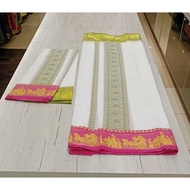 PALAKKU DESIGN WITH DUAL COLOUR BIG BORDER (8 X 4) PREMIUM QUALITY PURE COTTON VESHTI (DHOTI) WITH T
