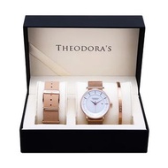Theodora's｜七夕禮盒-女款 Aurora 太陽能腕錶 簡約款-限定錶帶米蘭玫瑰金F