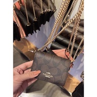 พร้อมส่ง แท้  % New Coach กระเป๋าสะพาย ใบจิ๋ว MINI WALLET ON A CHAIN IN SIGNATURE CANVAS (COACH 6650) IM/BROWN BLACK ไม่รับกล่อง One