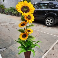 bunga artificial matahari jumbo x5 include pot kayu /bunga sudut ruangan