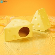 ISITA Hamster Hideout, Ceramics Hut Cheese Shape Ceramics Hamster House, Stable Cute Summer Keep Cooling Cheese Hamster Cave Small Animals