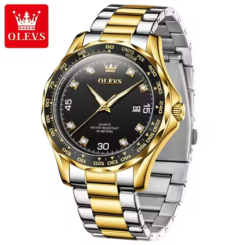 OLEVS Mens Sports Watch Fashion Original Chronograph Quartz Watch Waterproof Luminous Stainless Stee