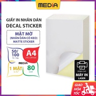Matte Media Sticker Printing Paper A4 (21x30) 80gsm 50/100 Sheets Laser Printer Decal Sticker Paper